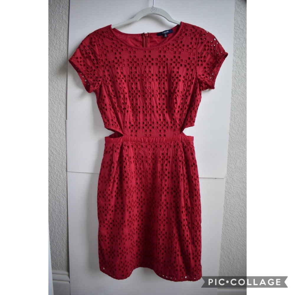 Madewell Red Textured Cocktail Dress with Cutouts